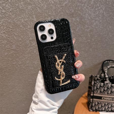 ブランド dior prada ysl ワニ柄 黒 背面にカード入れ付きiphone16ケース