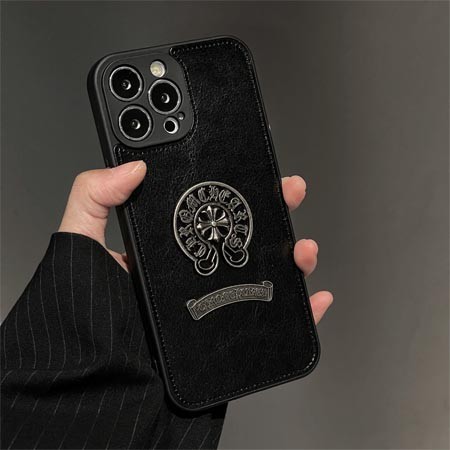 ブランド クロームハーツ chrome hearts レザー メタルロゴiphone16ケース