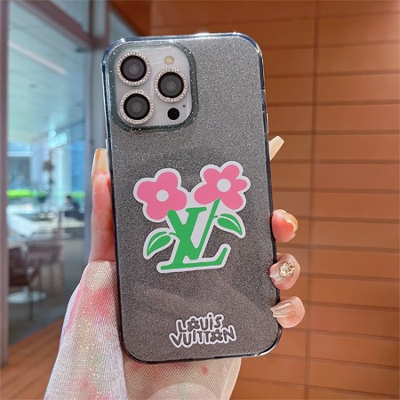 ブランド 新作の グリッター 花 ブランドロゴ lv丈夫iphone16ケース