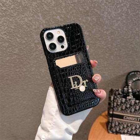 ブランド dior prada ysl ワニ柄 黒 背面にカード入れ付きiphone16ケース