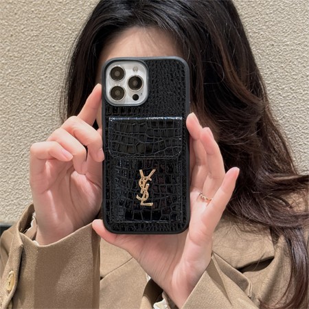 ブランド ワニ柄 ysl イヴサンローラン 背面にカード入れ付きiphone16ケース