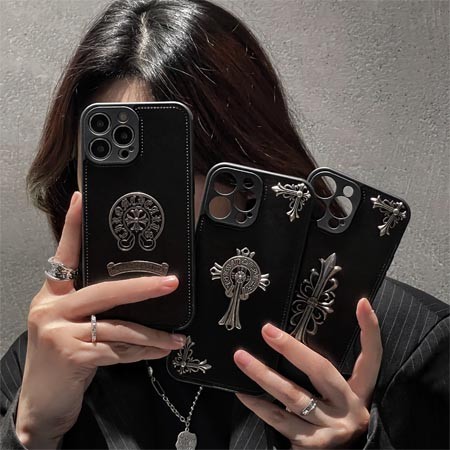 ブランド クロームハーツ chrome hearts レザー メタルロゴiphone16ケース