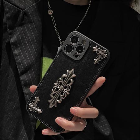 ブランド クロームハーツ chrome hearts レザー メタルロゴiphone16ケース