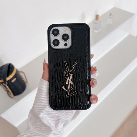 ハイブランド レザー ysl イヴサンローラン メタルロゴiphone16ケース