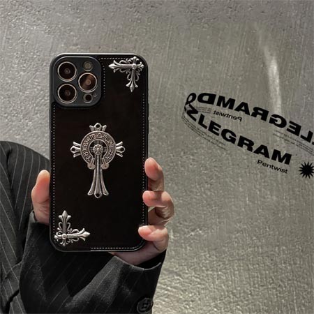 ブランド クロームハーツ chrome hearts レザー メタルロゴiphone16ケース