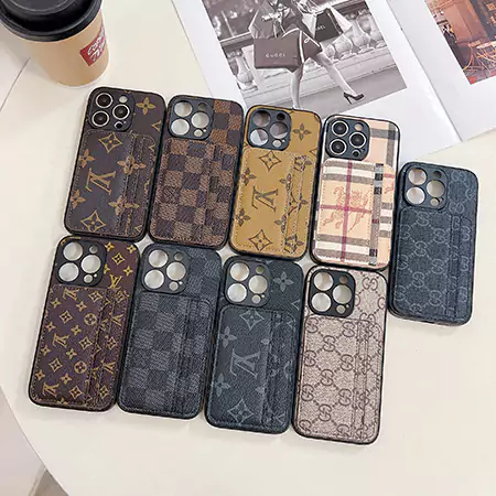 ハイブランド gucci lv burberry 背面にカード入れ付きiphone16ケース