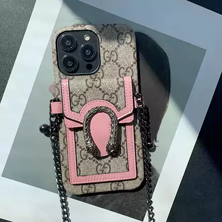 ハイブランド gucci グッチ チェーン 背面にカード入れ付きiphone16ケース