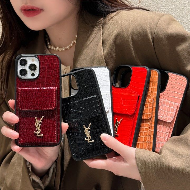 ブランド ワニ柄 ysl イヴサンローラン 背面にカード入れ付きiphone16ケース